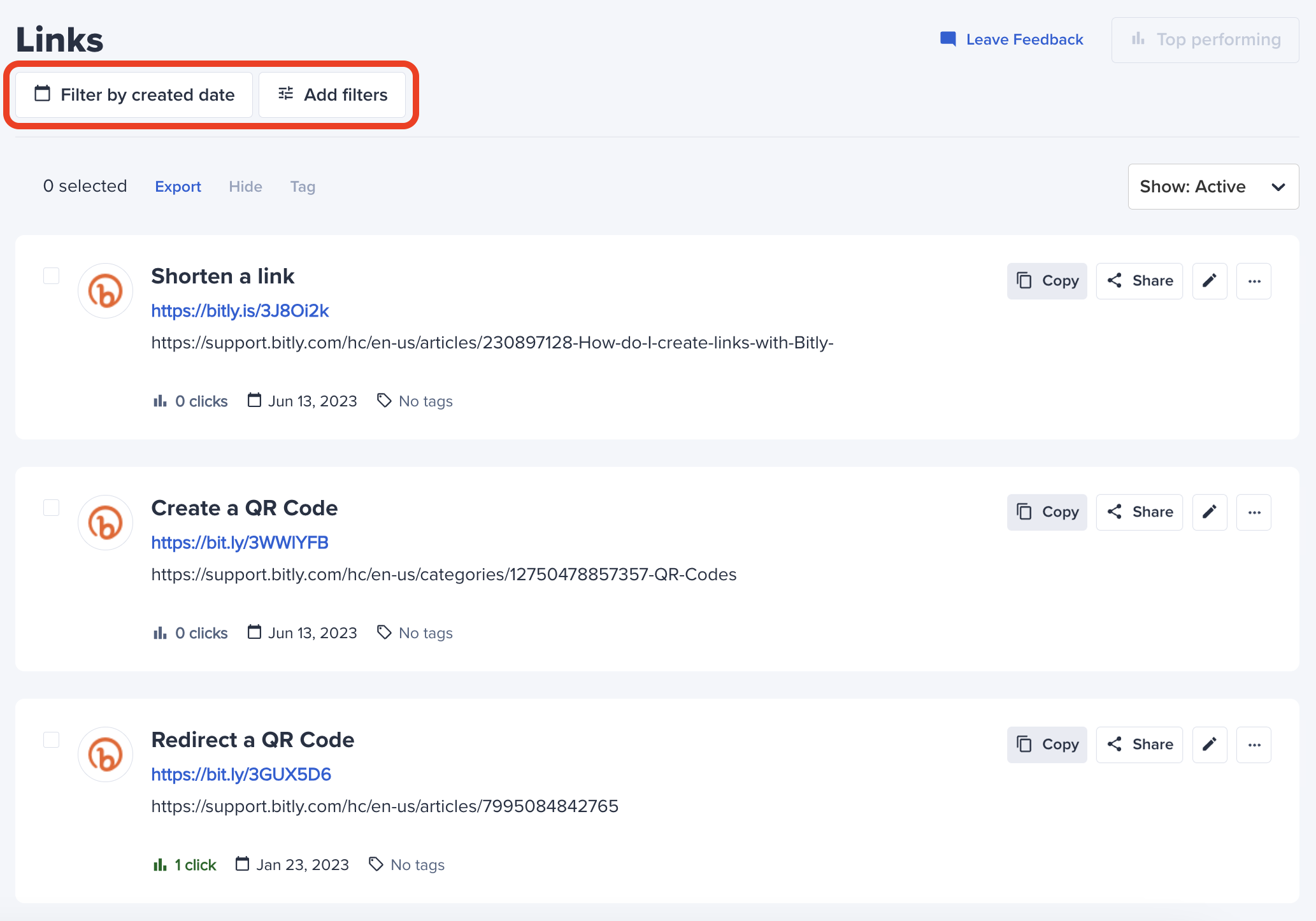 How do I find links in my account? Bitly Support