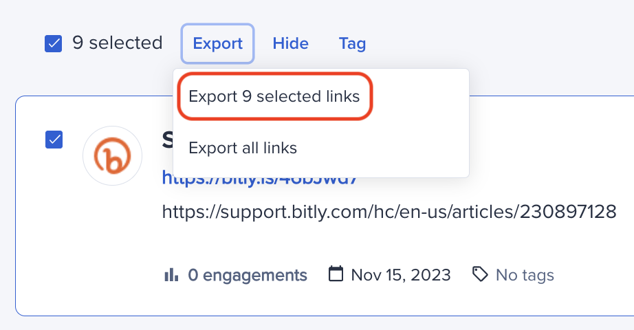 Bitly link list export selection.png