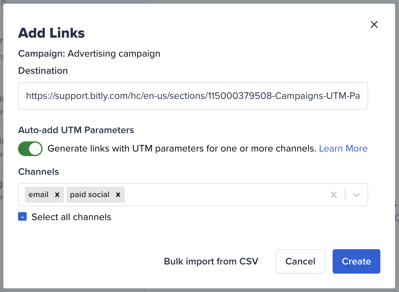 Bitly Campaign select channels.png
