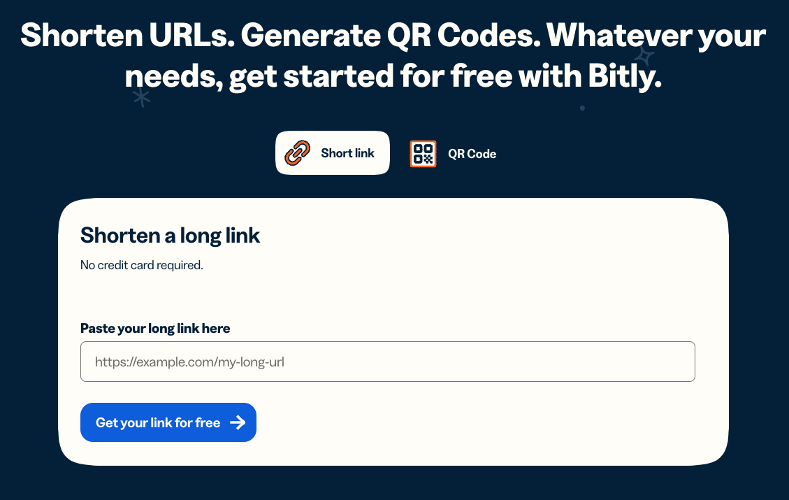 Imagen del generador de enlaces de la página de inicio de Bitly.