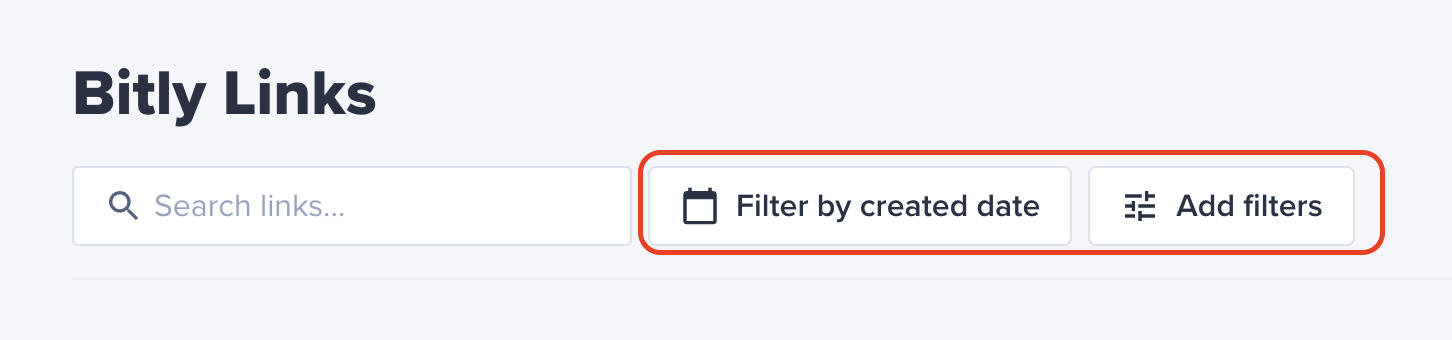 Página de Bitly Links con los botones marcados de Filtrar por fecha de creación y Añadir filtros.