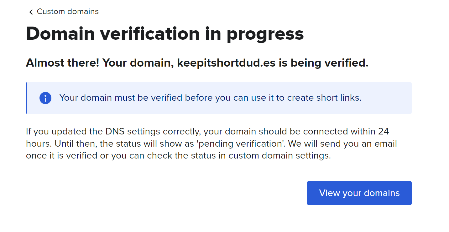 Mensaje para informar de que el dominio se está verificando.