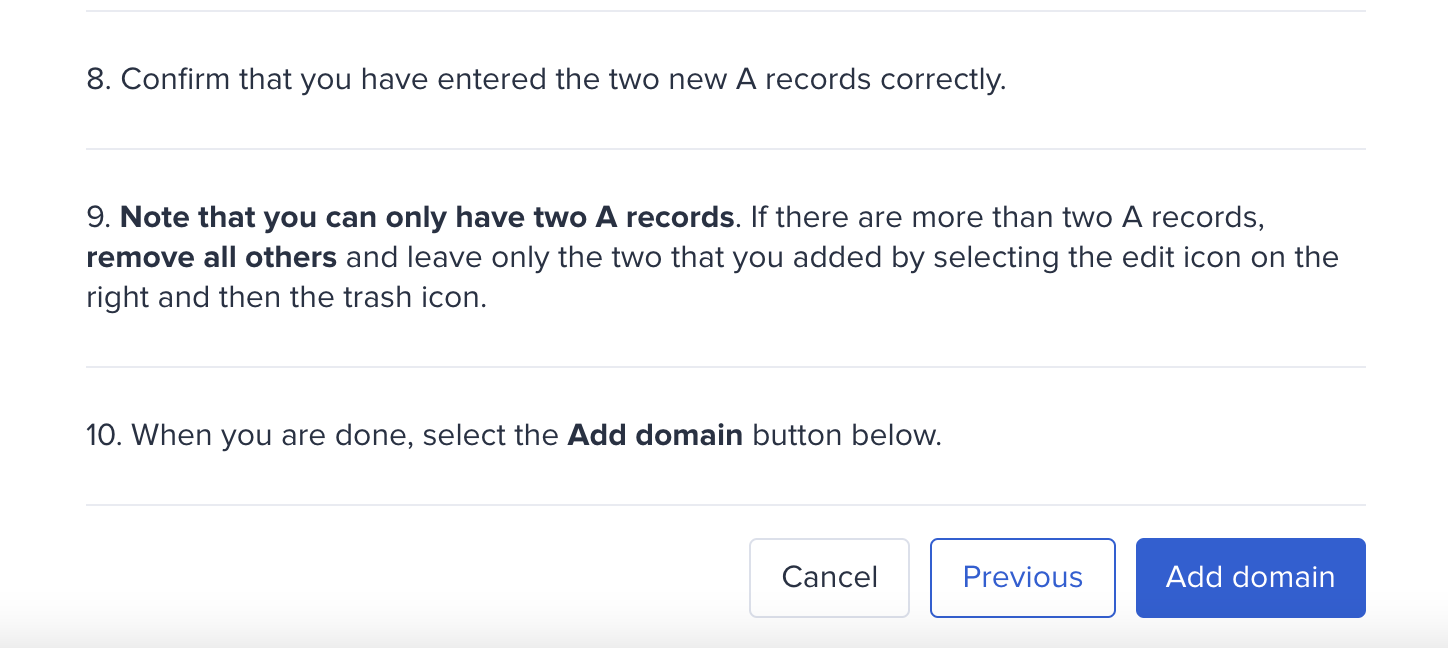 Página donde se muestran distintos pasos para confirmar que se ha configurado el DNS correctamente.