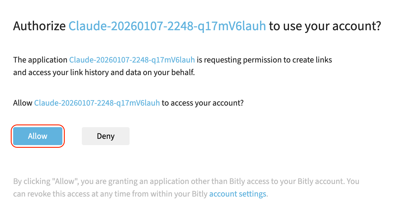 Autoriza a Claude el acceso a tu cuenta de Bitly