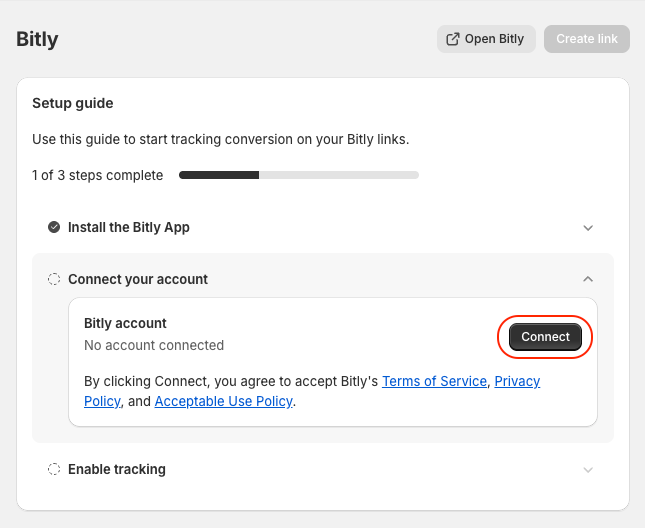 Conectar cuenta de Bitly en Shopify