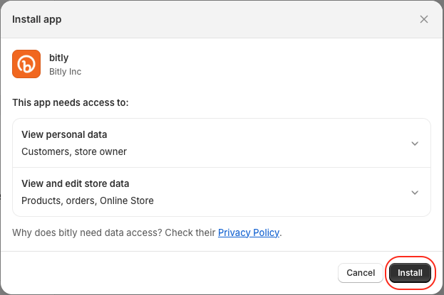 Instalar Bitly para Shopify
