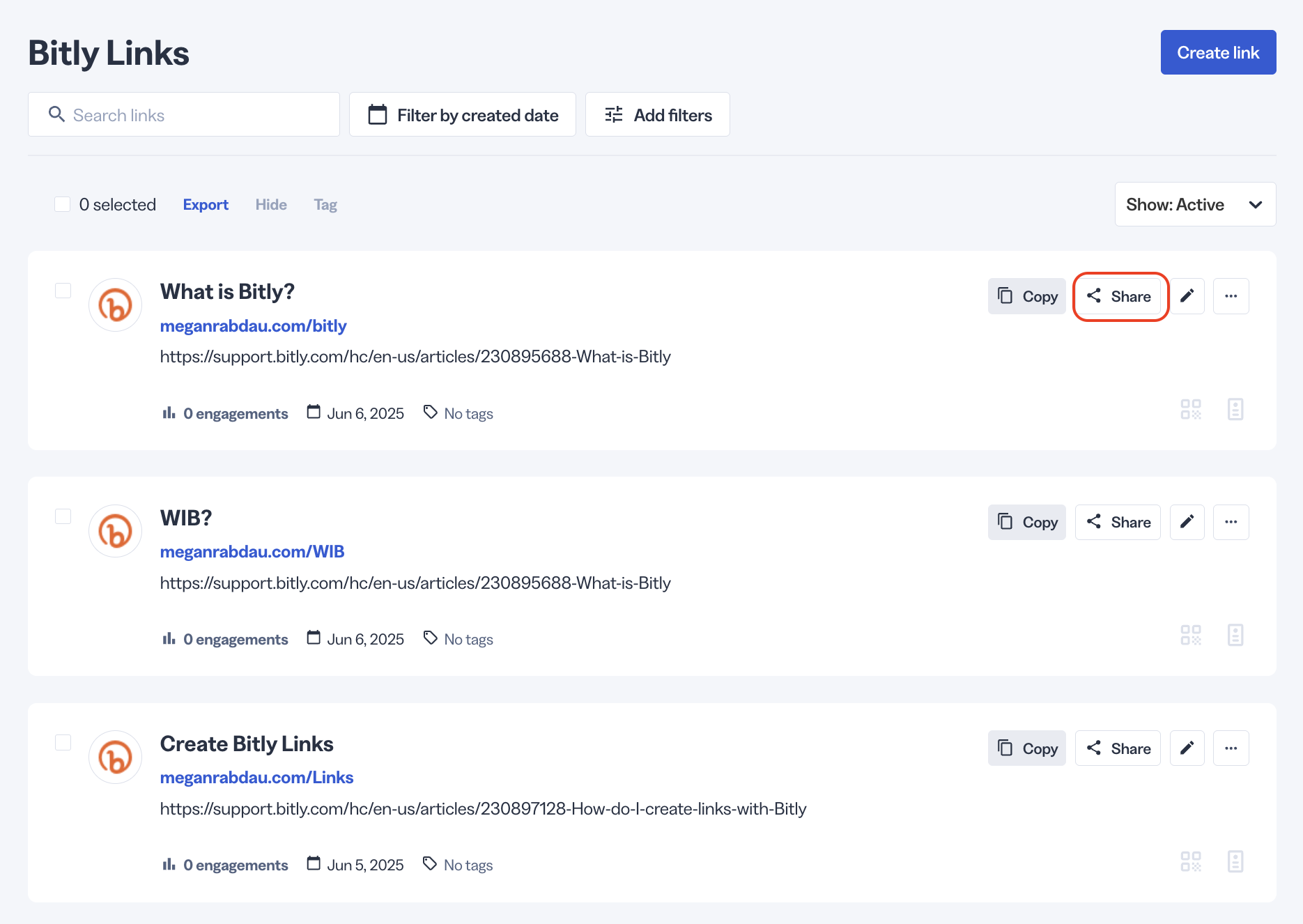 Condivisione link Bitly